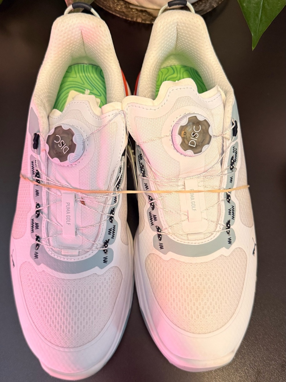 Puma mens White DISC Lace-Up Sneakers with Green Insoles